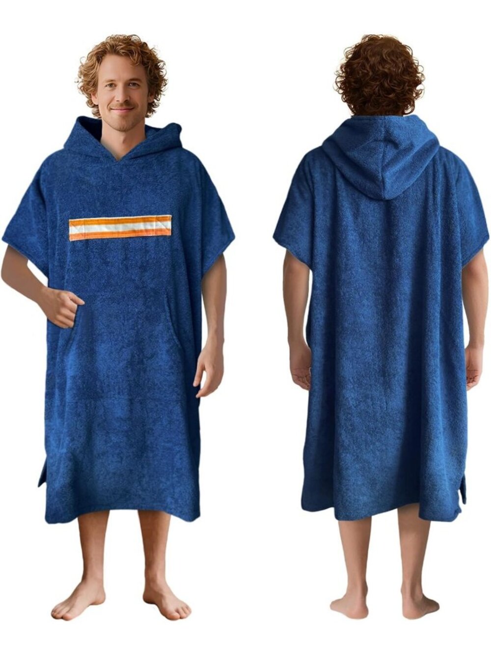 Adults Hooded Poncho Towel, 100% Cotton Terry Cloth Blue